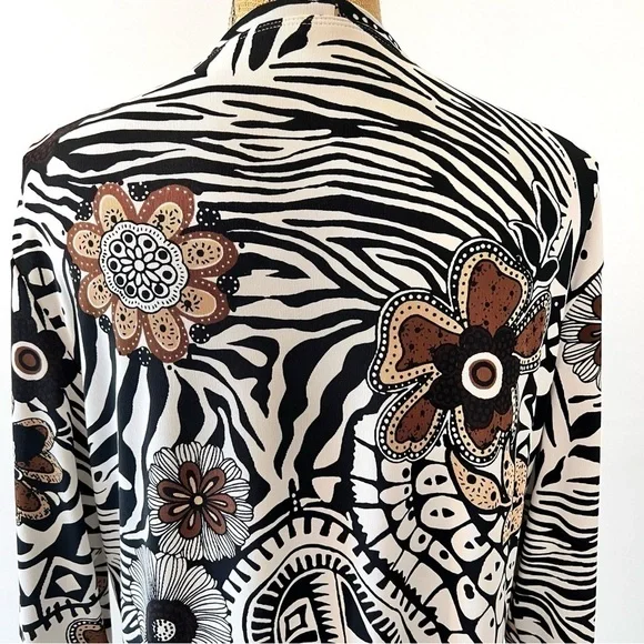 Chico’s Additions open long cardigan floral geometric jersey sz 1 or 2 - Picture 4 of 10